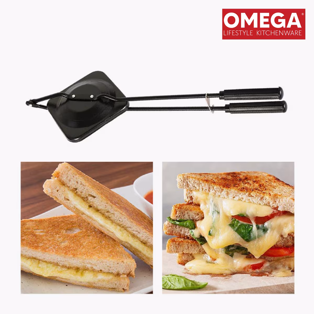 OMEGA Aluminium Non-Stick Sandwich Toaster in Black