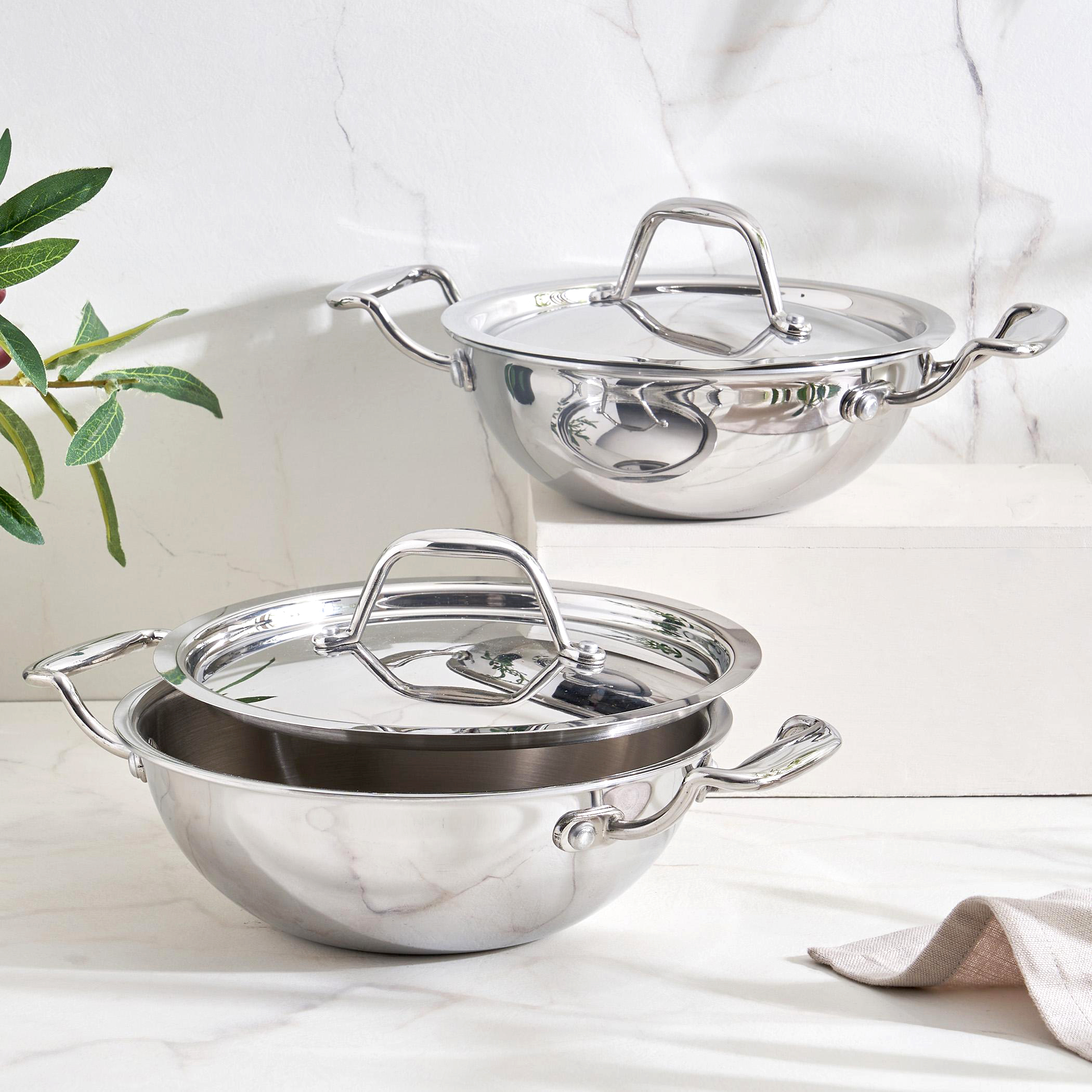 Valeria Carin Stainless Steel Induction Compatible Kadhai with Lid - 16cm in Silver