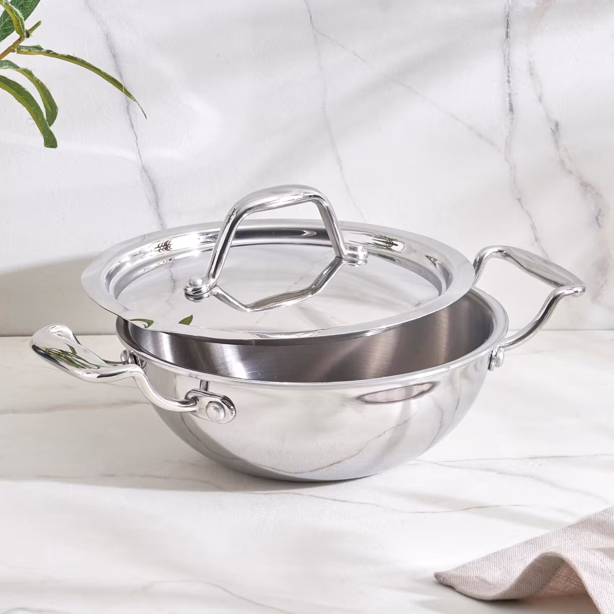 Valeria Carin Stainless Steel Induction Compatible Kadhai with Lid - 16cm in Silver