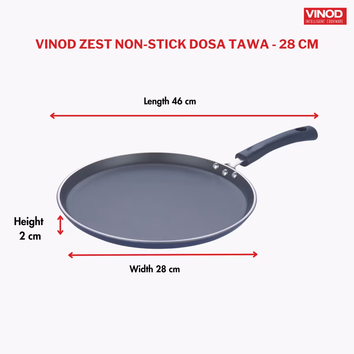 VINOD Zest Aluminium Non-Stick 5mm Thickness Dosa Tawa - 28cm in Grey