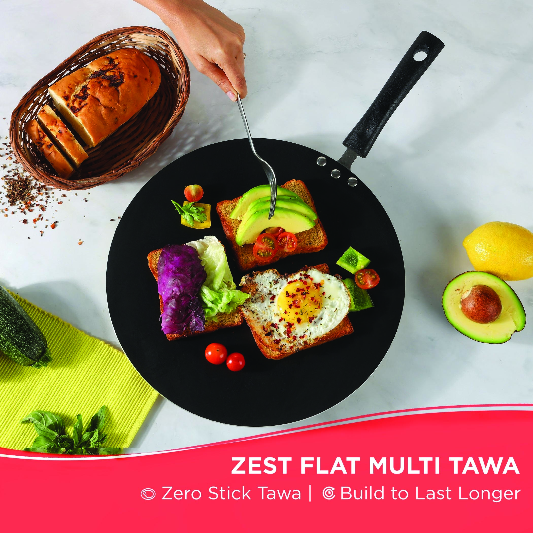 VINOD Zest Aluminium Non-Stick 5mm Thickness Flat Multi Tawa - 32.5cm in Grey