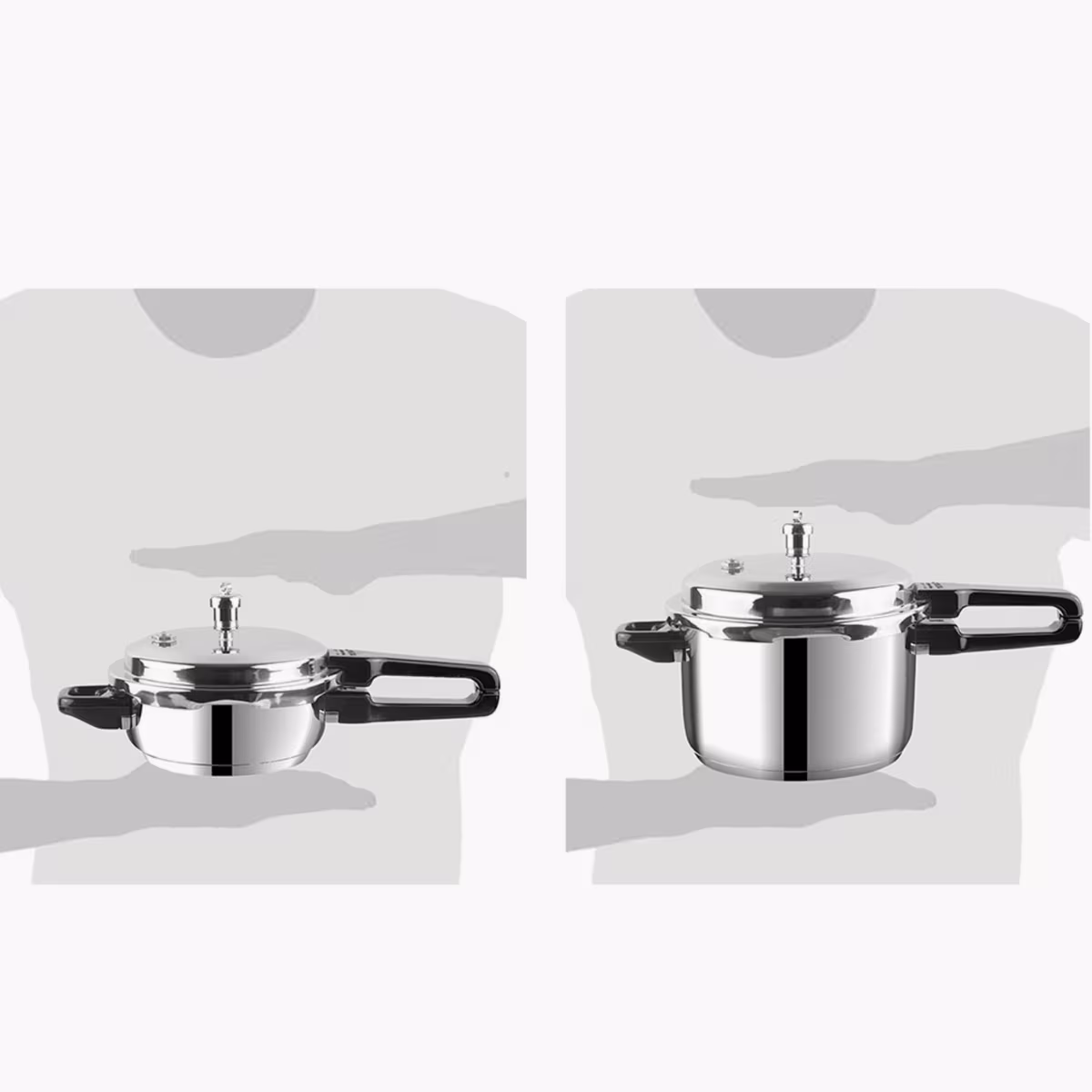 VINOD Set of 2 18/8 Stainless Steel Pressure Cooker 5L and Junior Pan Cooker 3.5L with Common Lid in Silver