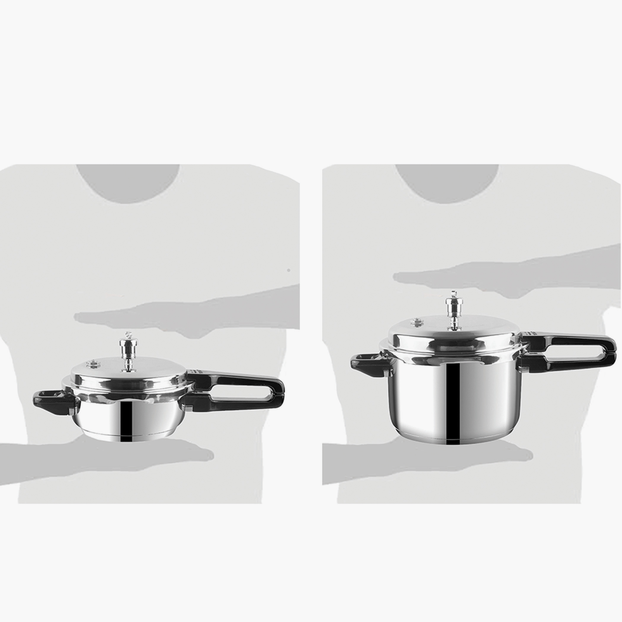 VINOD Set of 2 18/8 Stainless Steel Pressure Cooker 5L and Junior Pan Cooker 3.5L with Common Lid in Silver