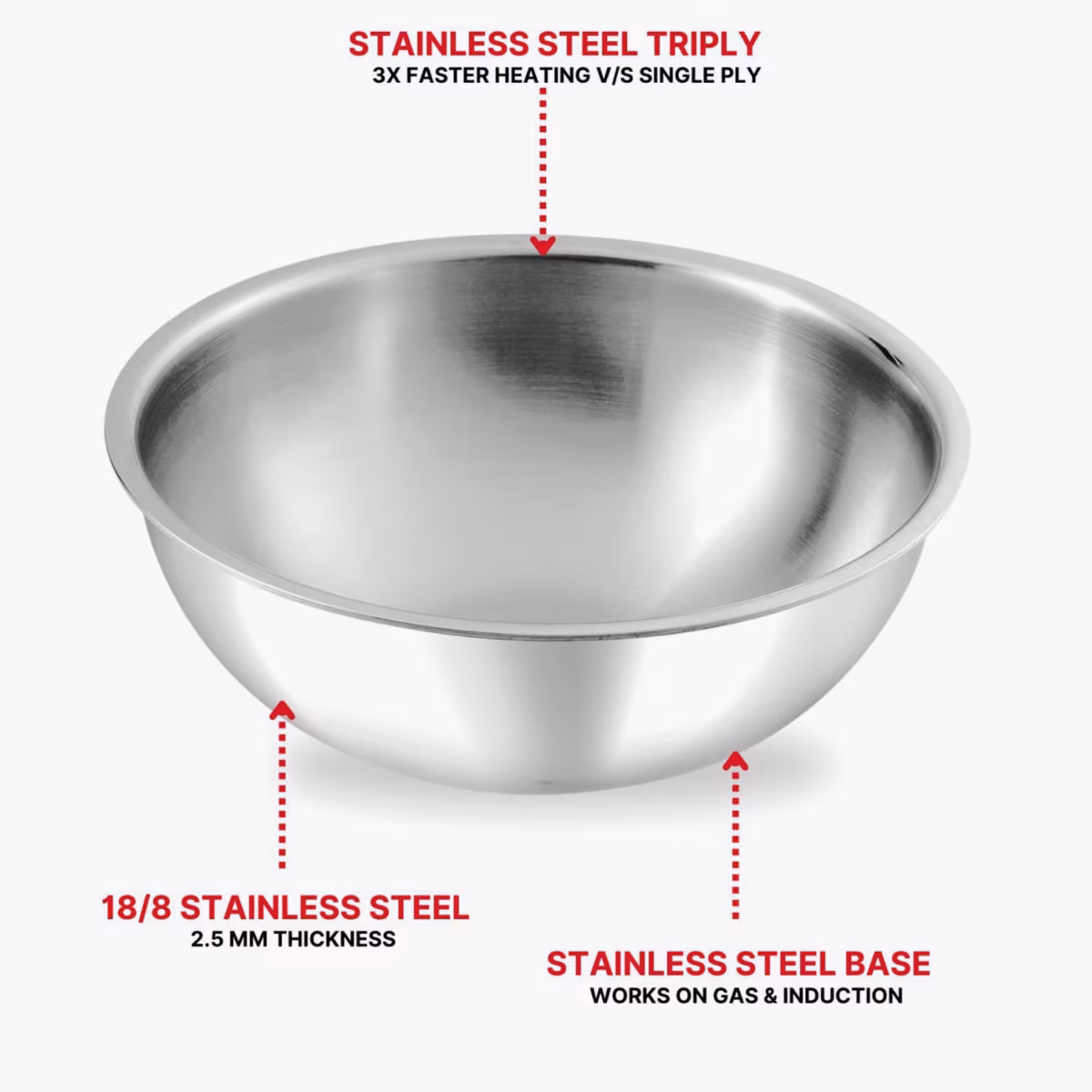 VINOD Platinum Triply Stainless Steel Deep Tasla - 18cm, 1.1L in Silver