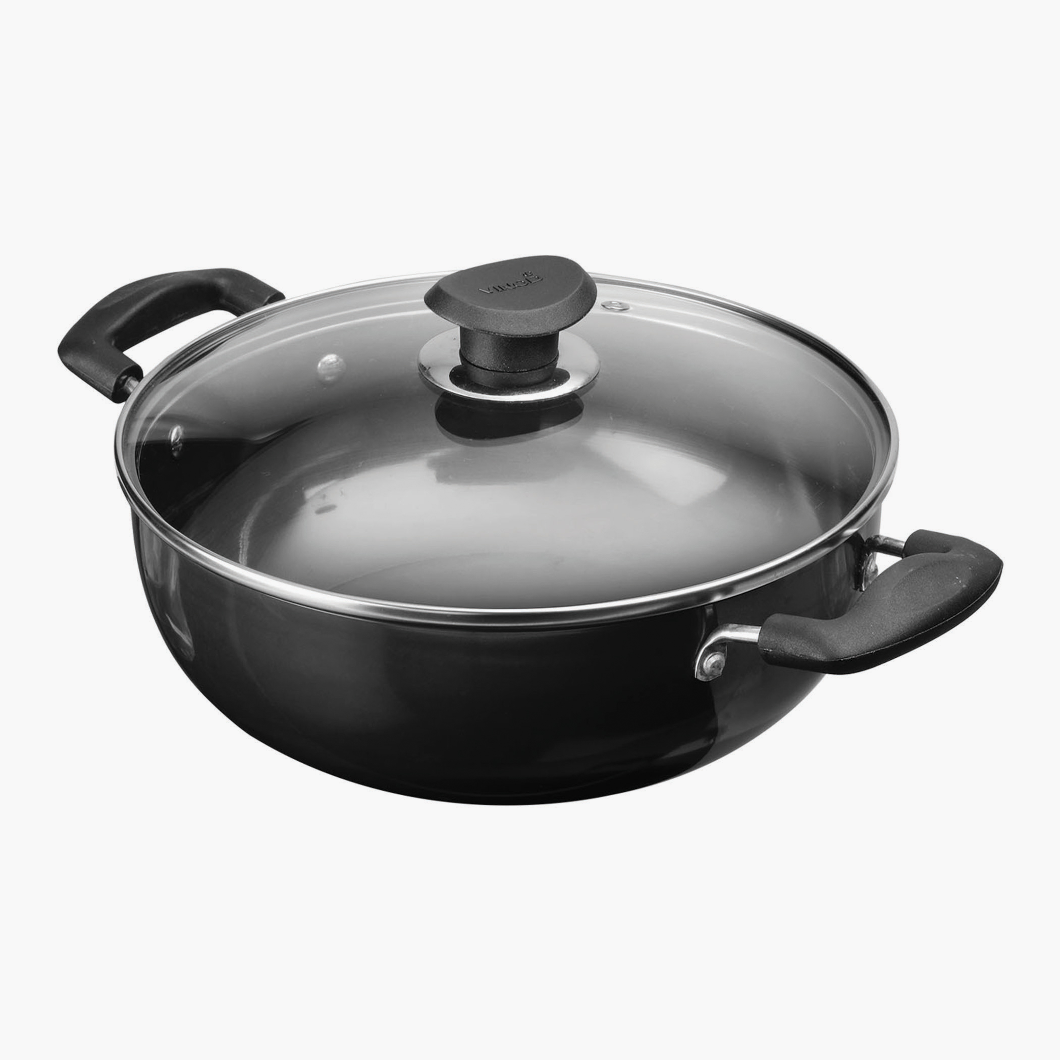 VINOD Aluminium Hard Anodized Deep Kadai with Glass Lid - 22cm, 2.6L in Black