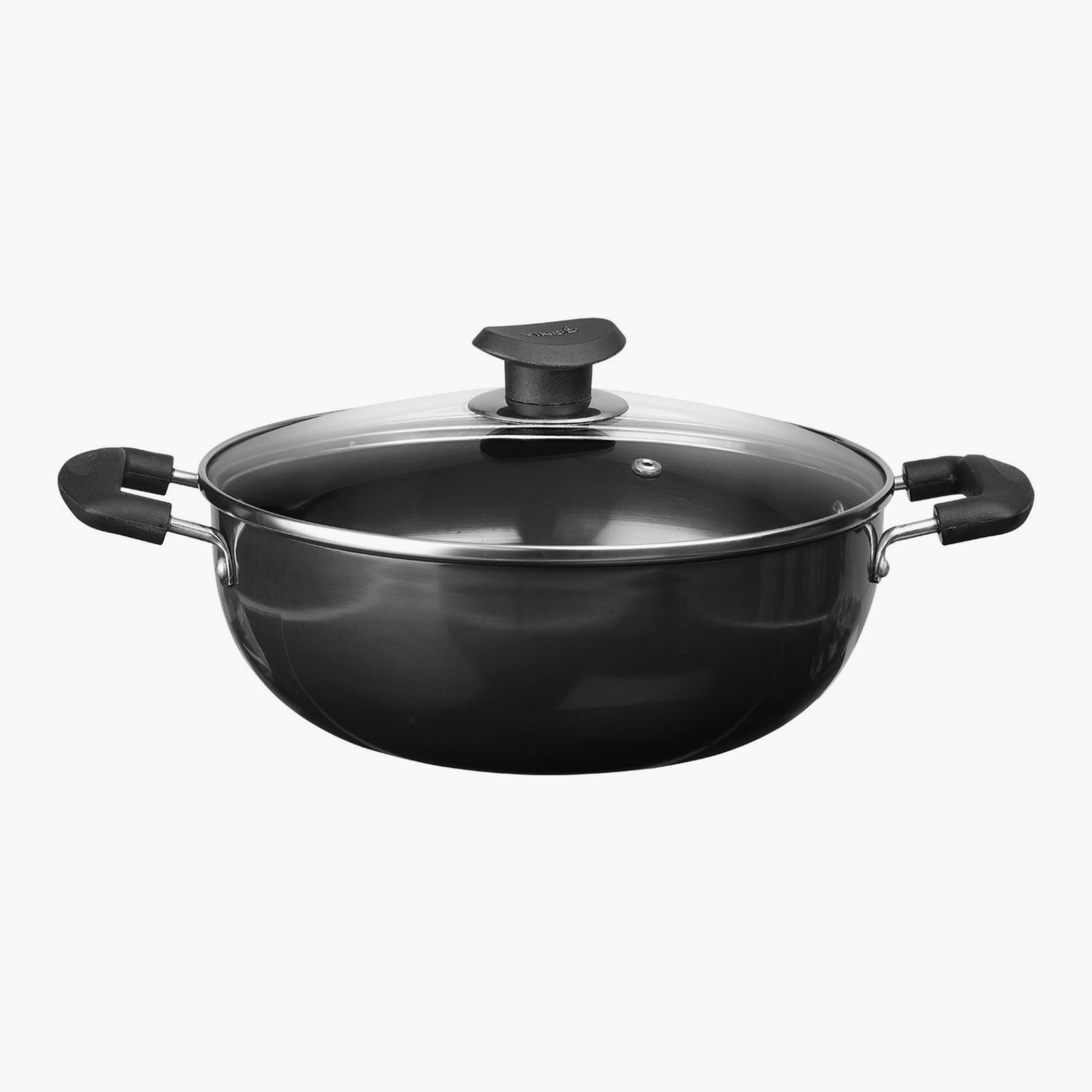VINOD Aluminium Hard Anodized Deep Kadai with Glass Lid - 22cm, 2.6L in Black