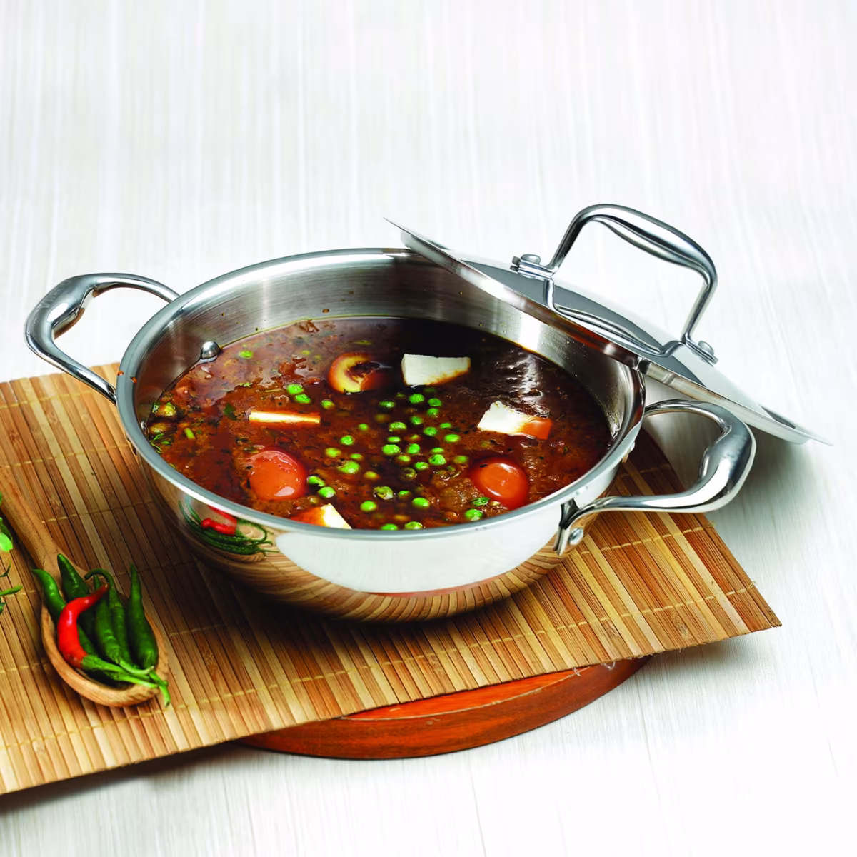 VINOD Platinum Triply Stainless Steel Deep Kadai with Glass Lid - 24cm, 3.2L in Silver