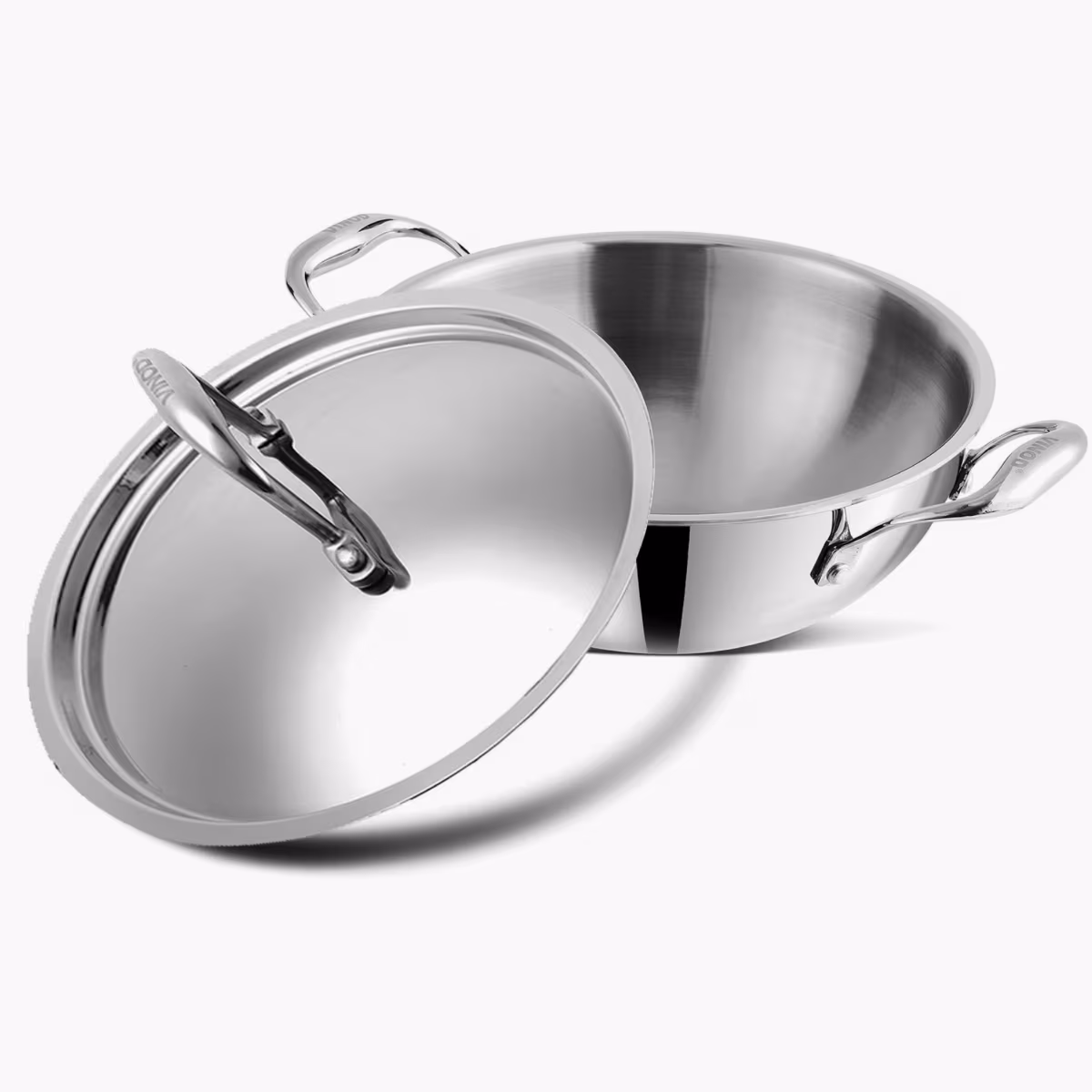VINOD Platinum Triply Stainless Steel Deep Kadai with Glass Lid - 26cm, 3.7L in Silver