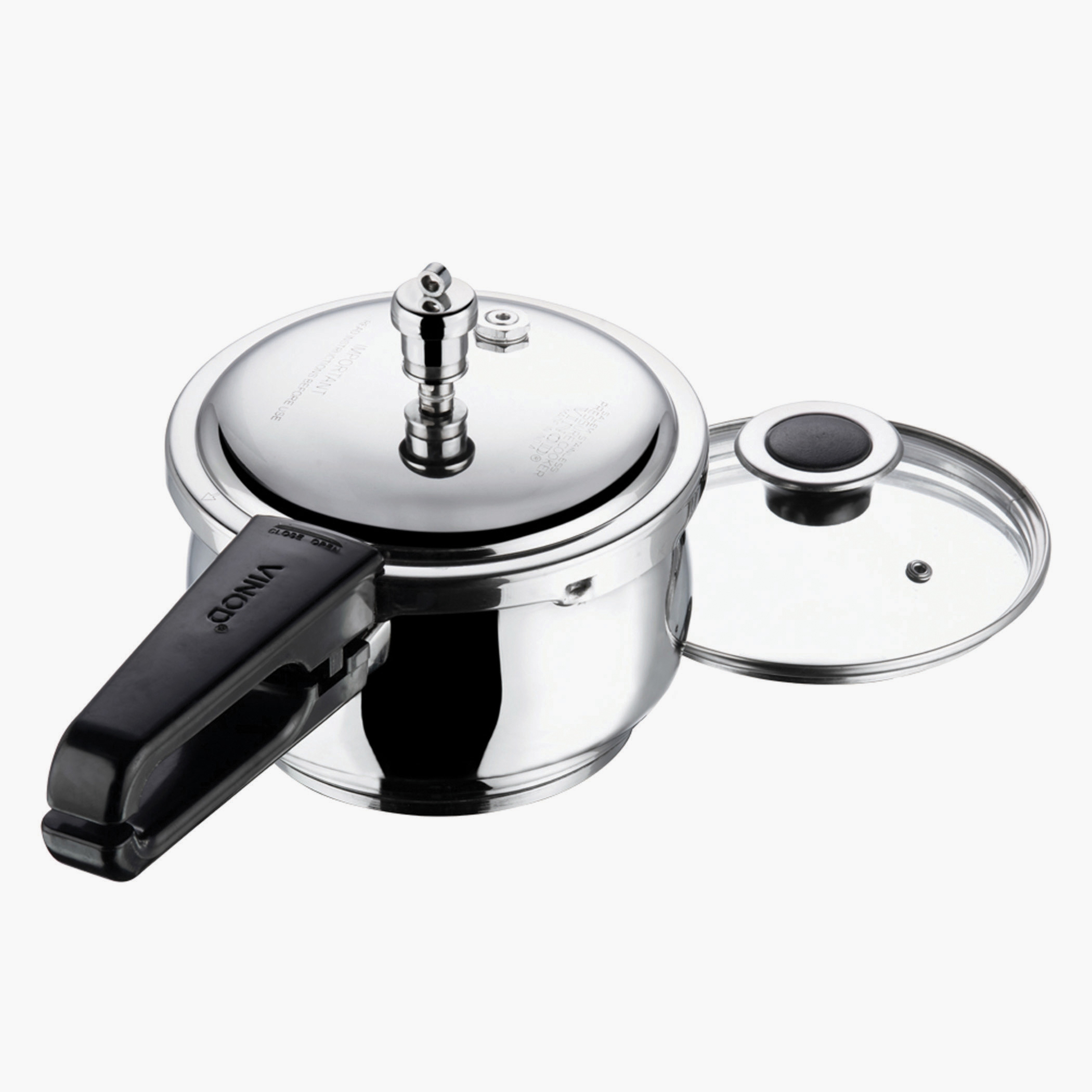 VINOD Splendid Plus 18/8 Stainless Steel Handi Pressure Cooker with Extra Glass Lid - 1.5L in Silver