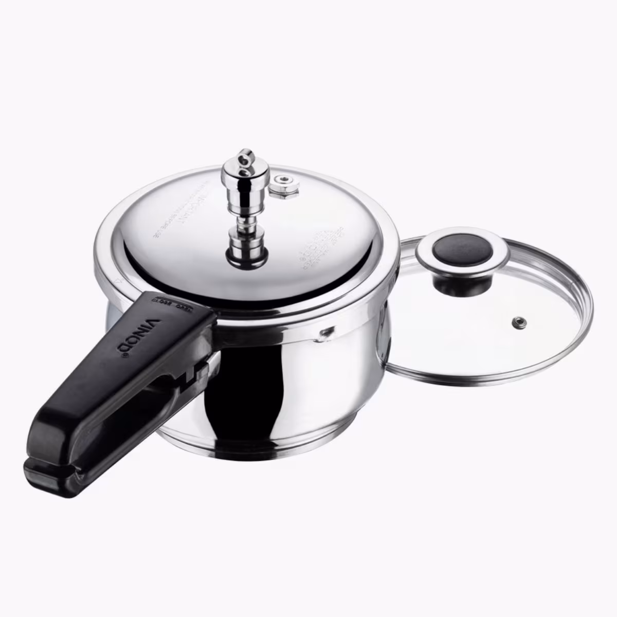 VINOD Splendid Plus 18/8 Stainless Steel Handi Pressure Cooker with Extra Glass Lid - 3.5L in Silver