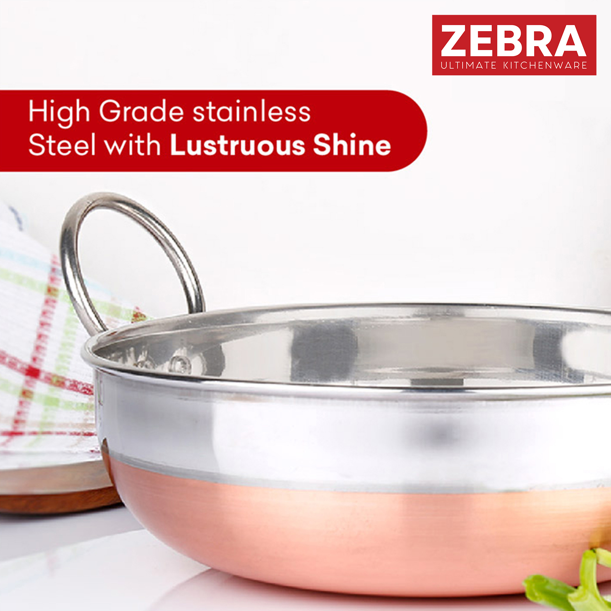 ZEBRA Stainless Steel Copper Bottom Kadai - 1.2L in Silver