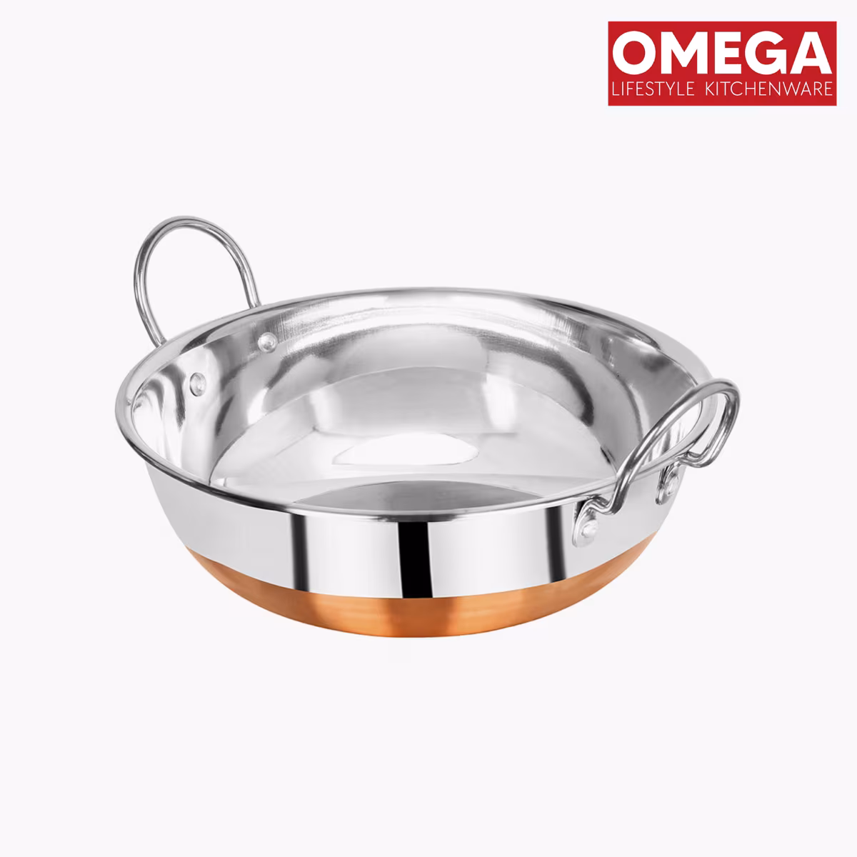 OMEGA Set of 2 Stainless Steel Kadai (1.2L, 1.6L) in Silver