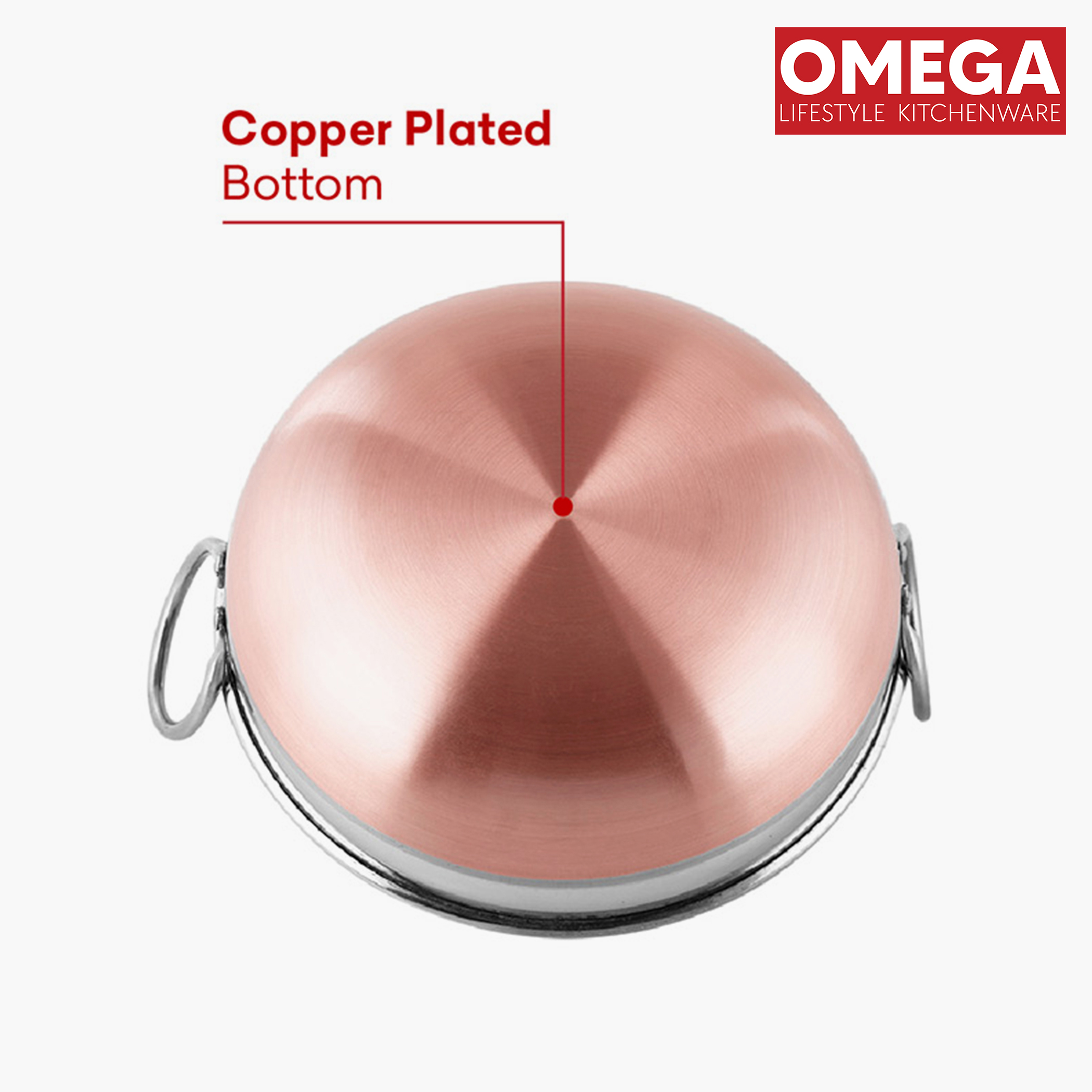 OMEGA Stainless Steel Copper Bottom Kadai - 1.2L in Silver