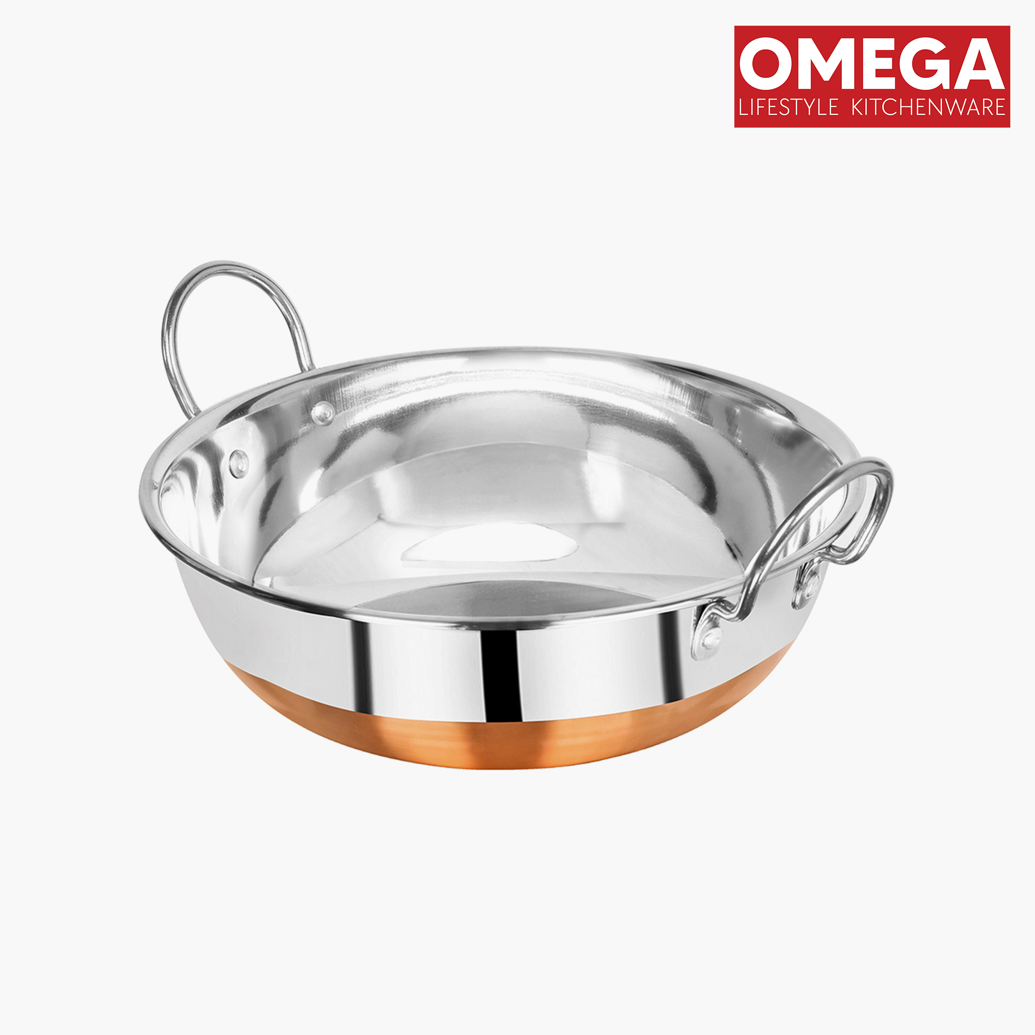 OMEGA Stainless Steel Copper Bottom Kadai - 2.3L in Silver