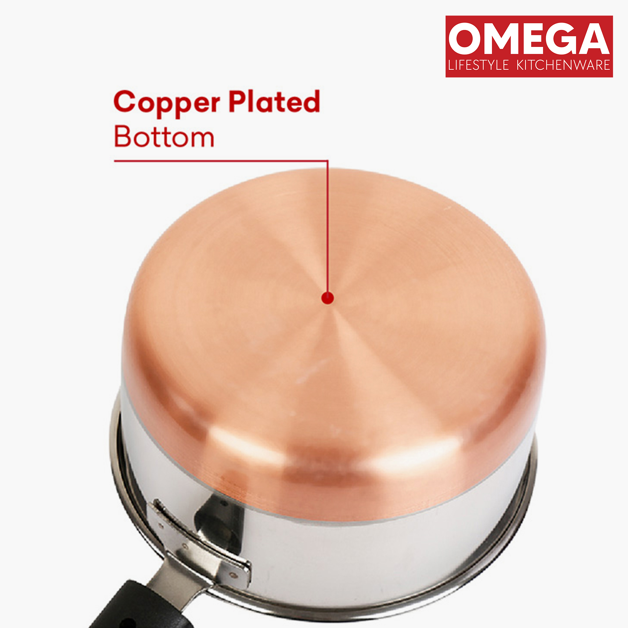 OMEGA Elite 2Pcs Stainless Steel Copper Bottom Cookware Set in Silver