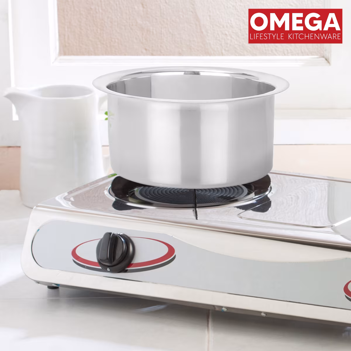 OMEGA 2Pcs Stainless Steel Flat Bottom Cookware Set in Silver