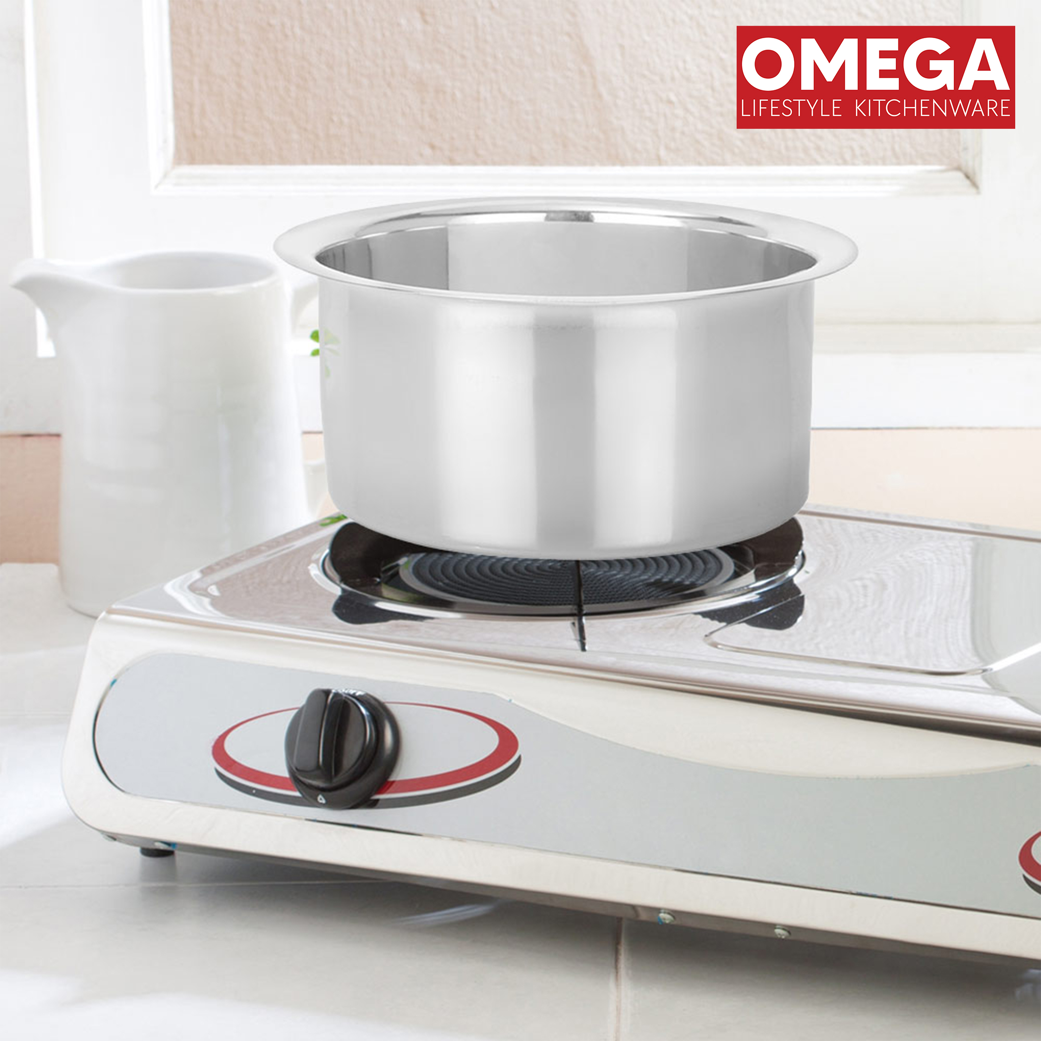 OMEGA 2Pcs Stainless Steel Flat Bottom Cookware Set in Silver