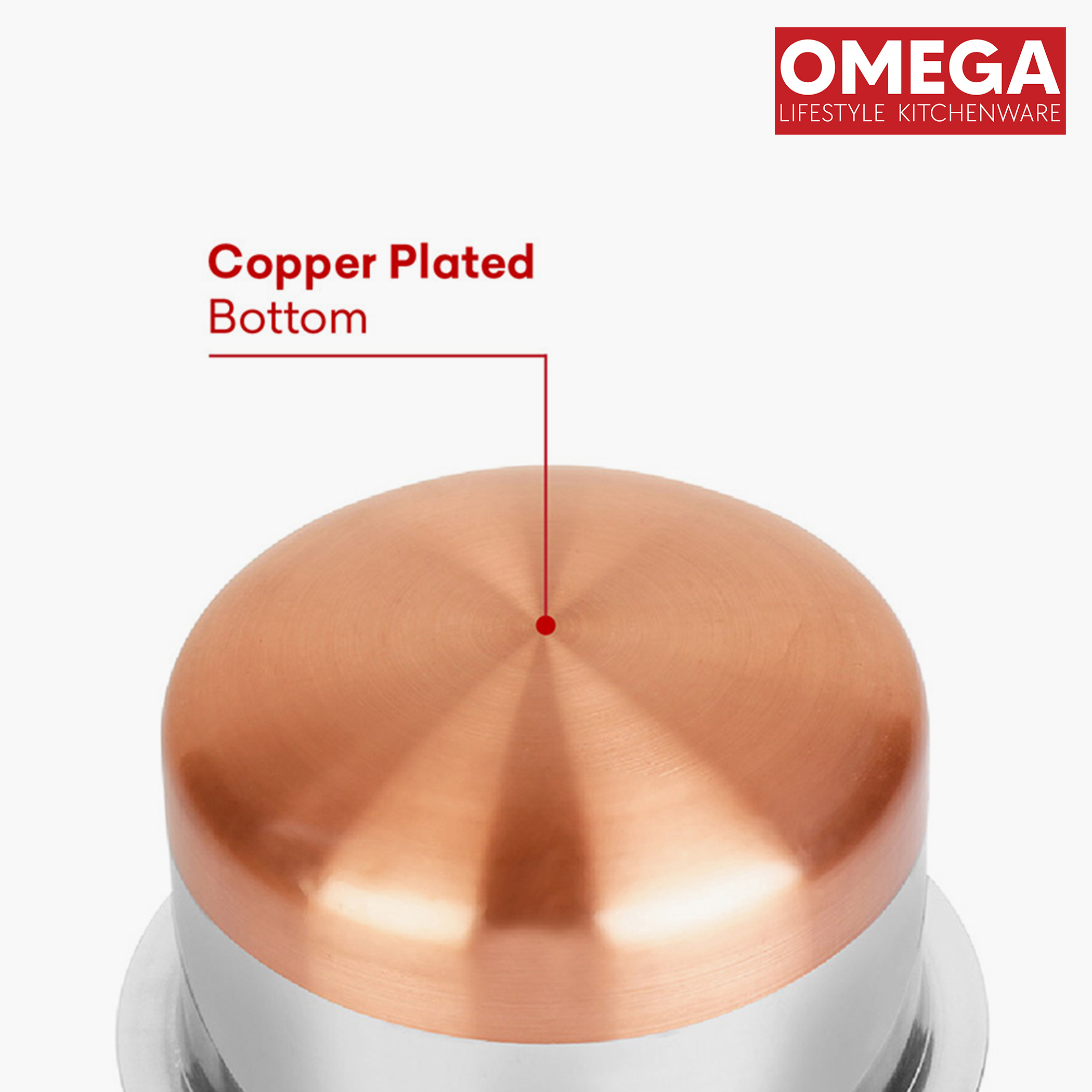 OMEGA 3Pcs Stainless Steel Copper Bottom Cookware Set in Silver