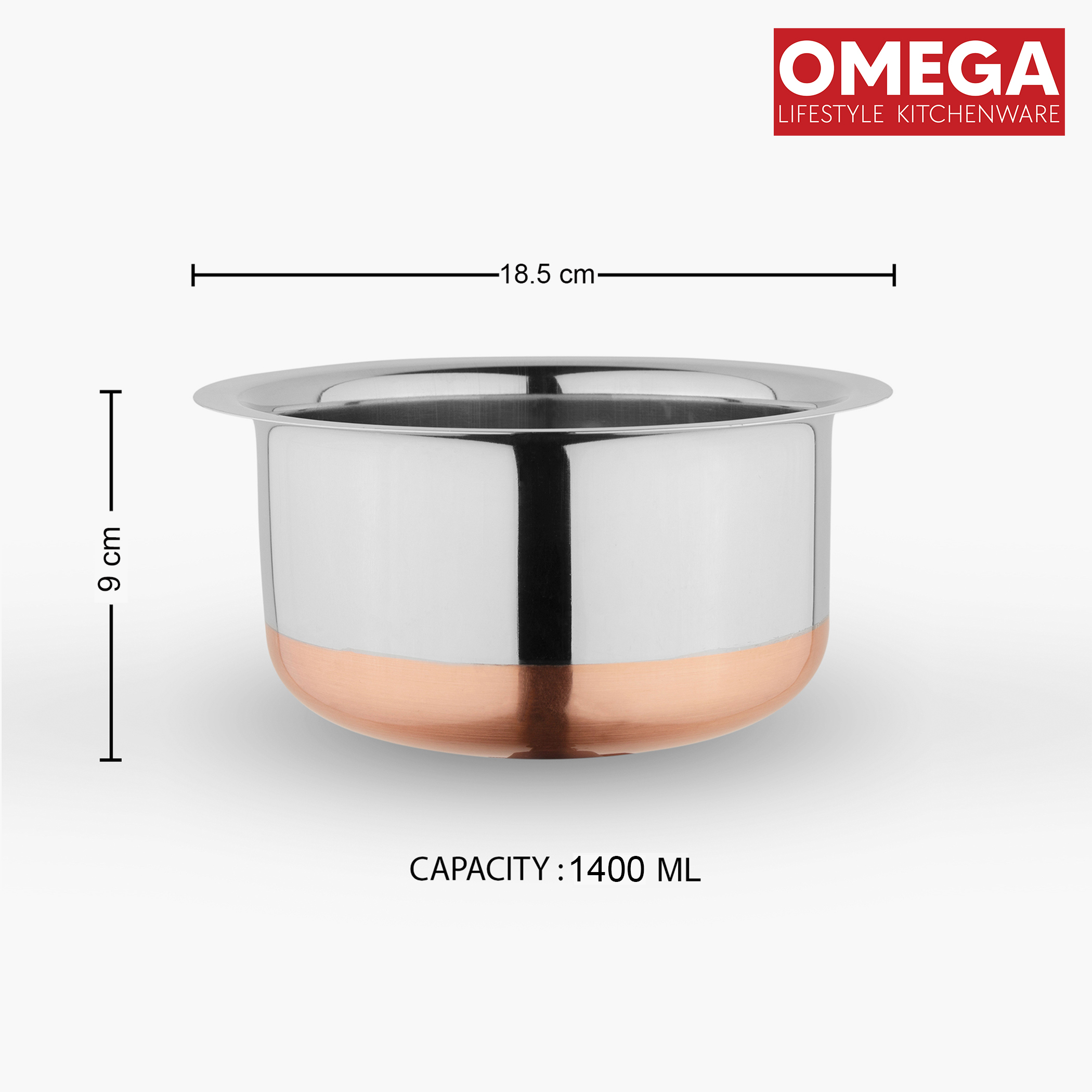 OMEGA Deluxe 6Pcs Stainless Steel Copper Bottom Cookware Set in Silver