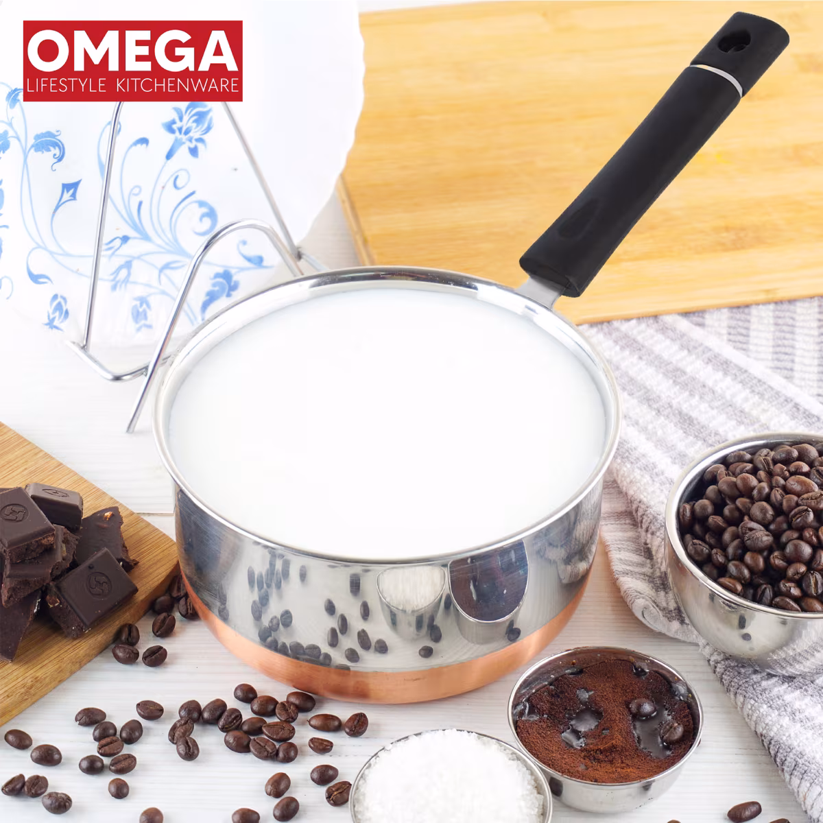 OMEGA Deluxe 6Pcs Stainless Steel Copper Bottom Cookware Set in Silver