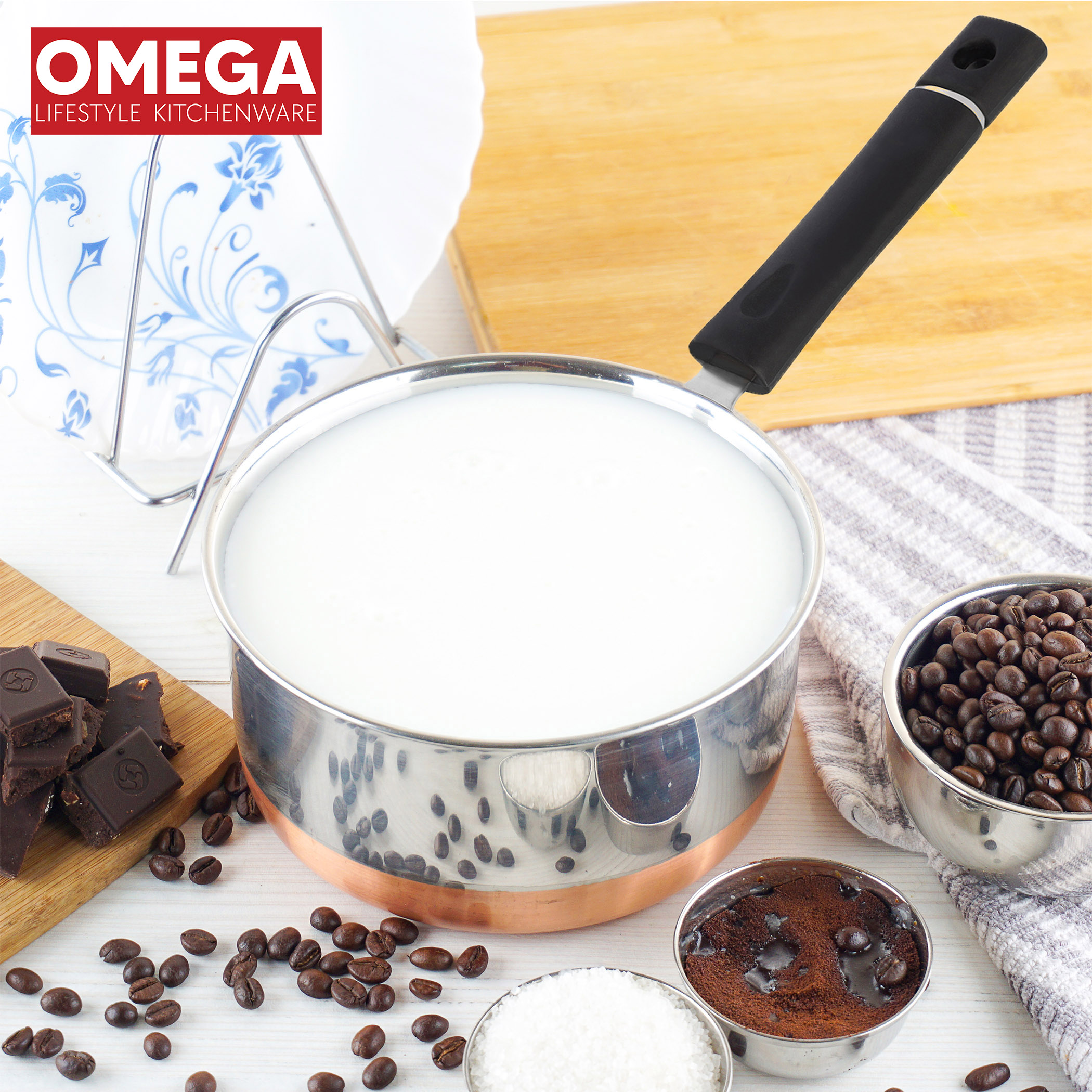 OMEGA Deluxe 6Pcs Stainless Steel Copper Bottom Cookware Set in Silver