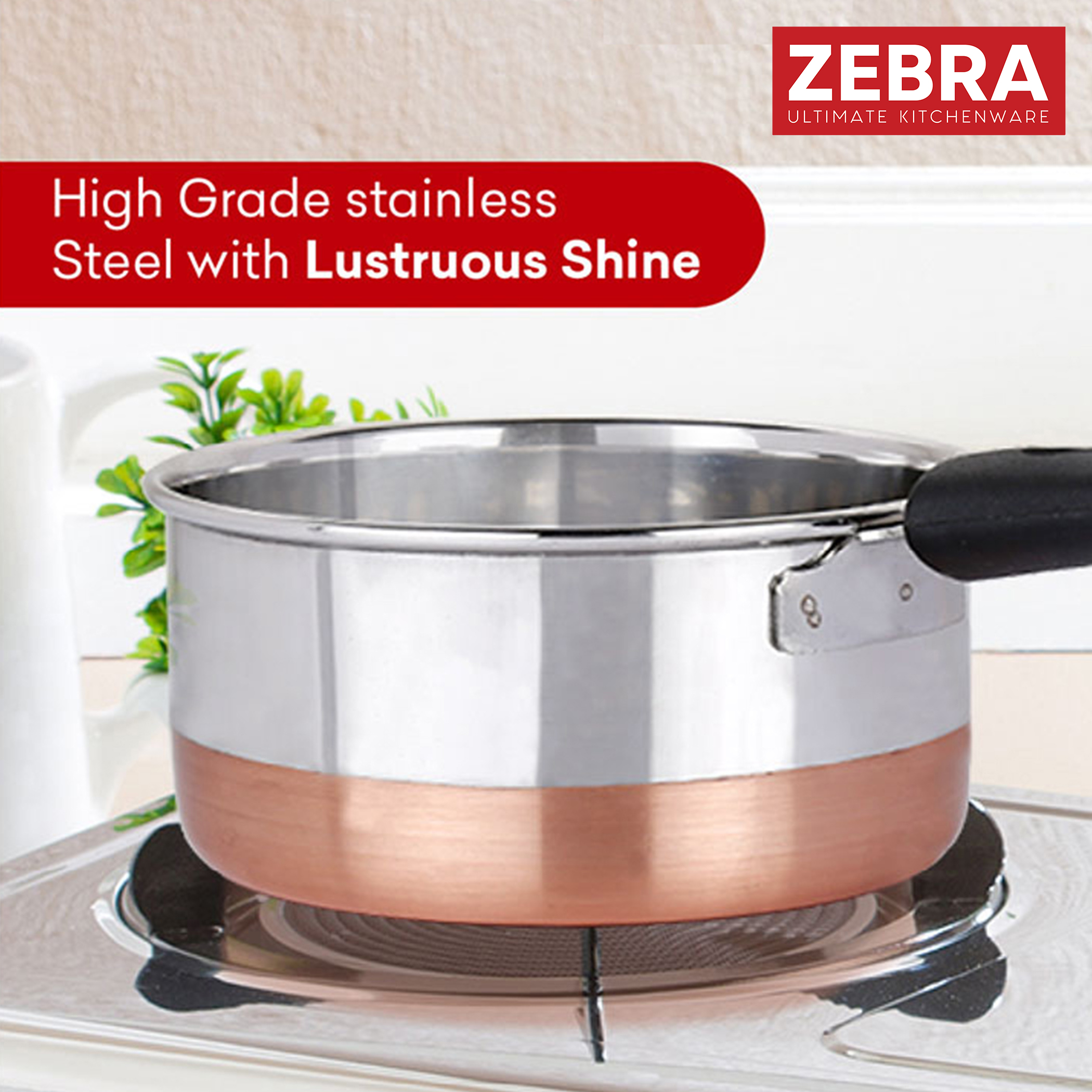 ZEBRA Stainless Steel Copper Bottom Sauce Pan - 1.2L in Silver