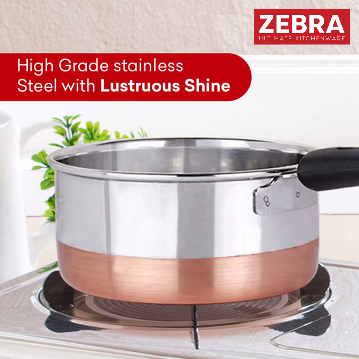 ZEBRA Stainless Steel Copper Bottom Sauce Pan - 1.6L in Silver