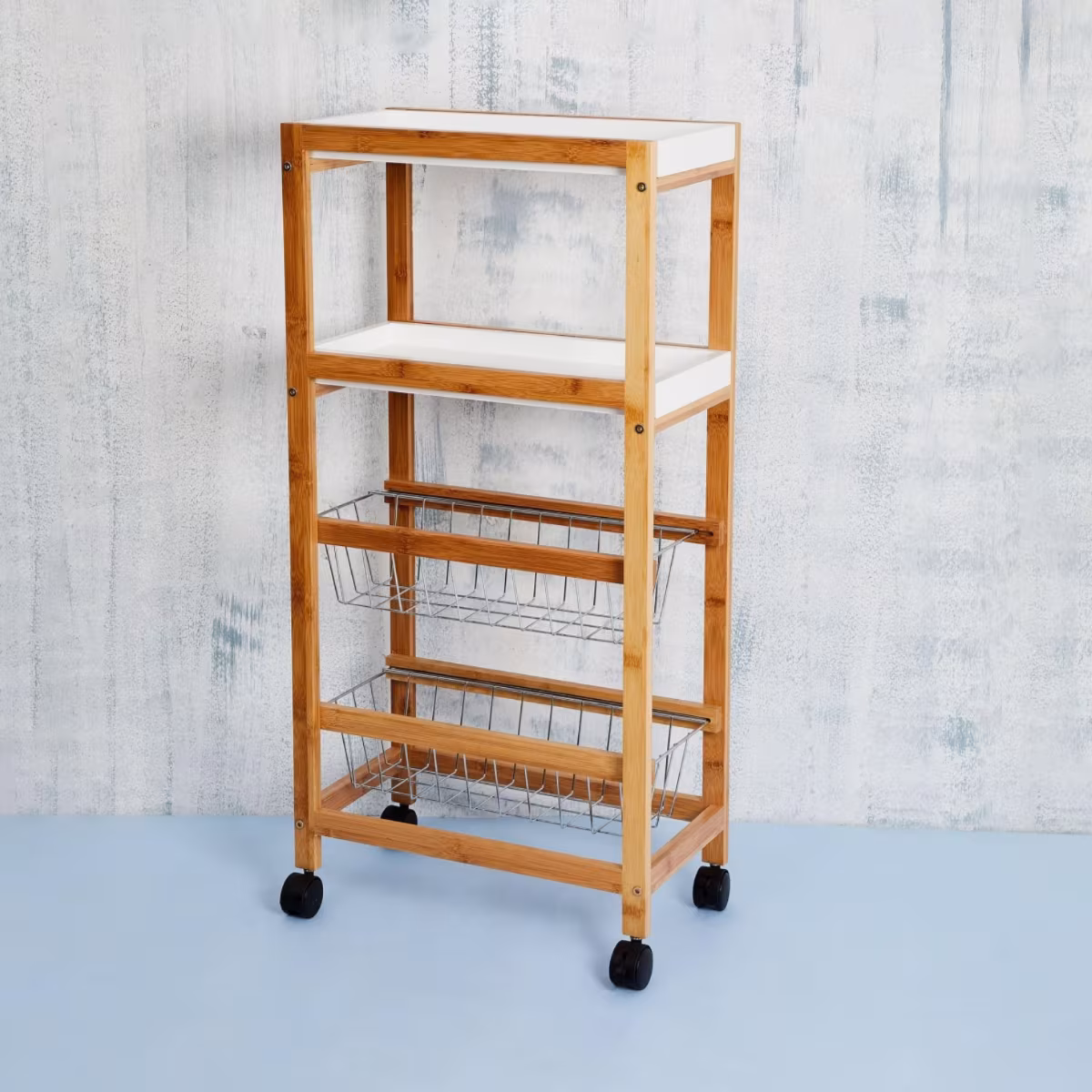 Tranzit Wooden 4-Tier Kitchen Trolley in Brown