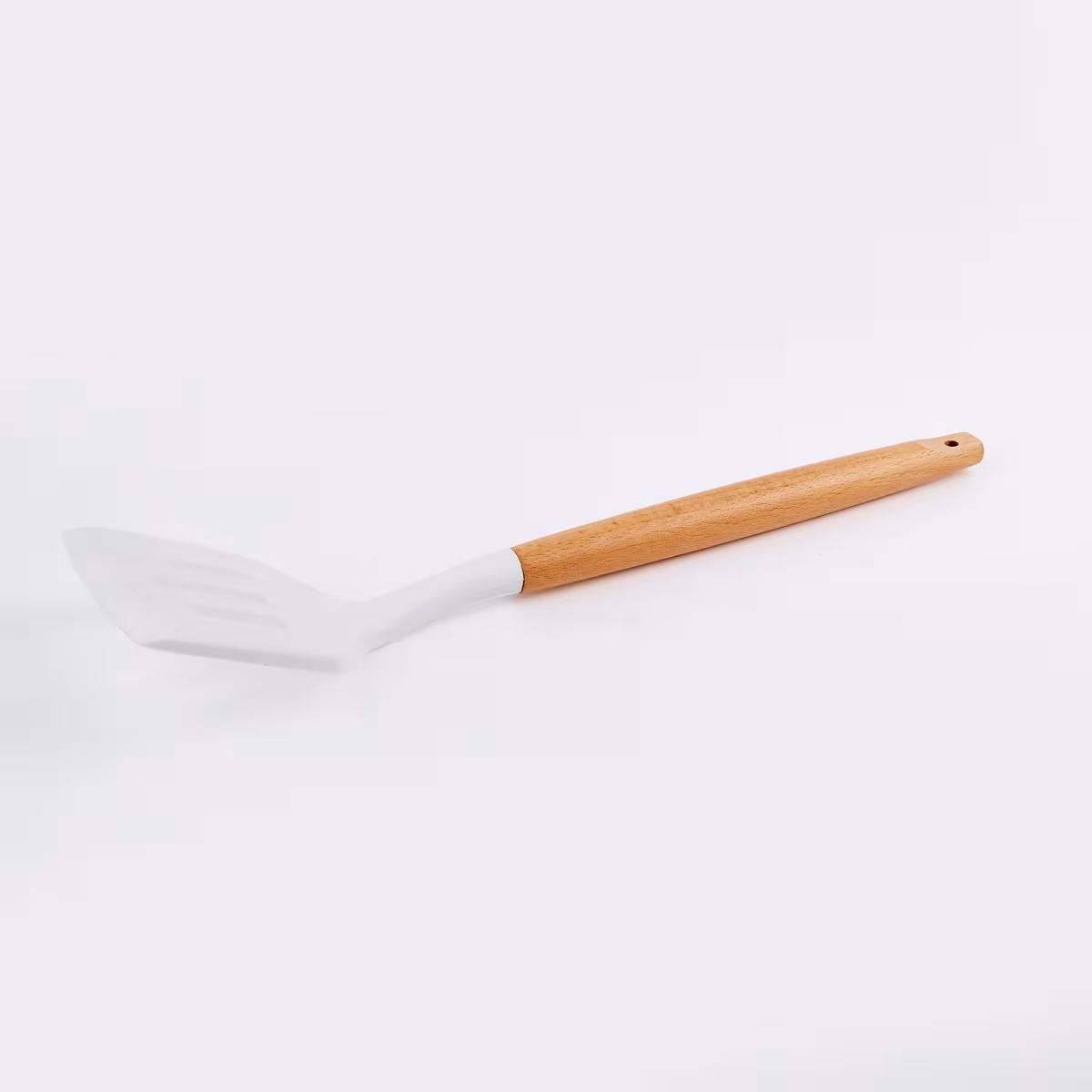 Marshmallow Aruba Silicone Slotted Turner with Wooden Handle in White