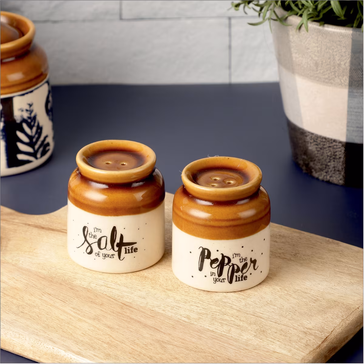 EK DO DHAI Set of 2 Ceramic Salt & Pepper Shakers - 50g in Beige