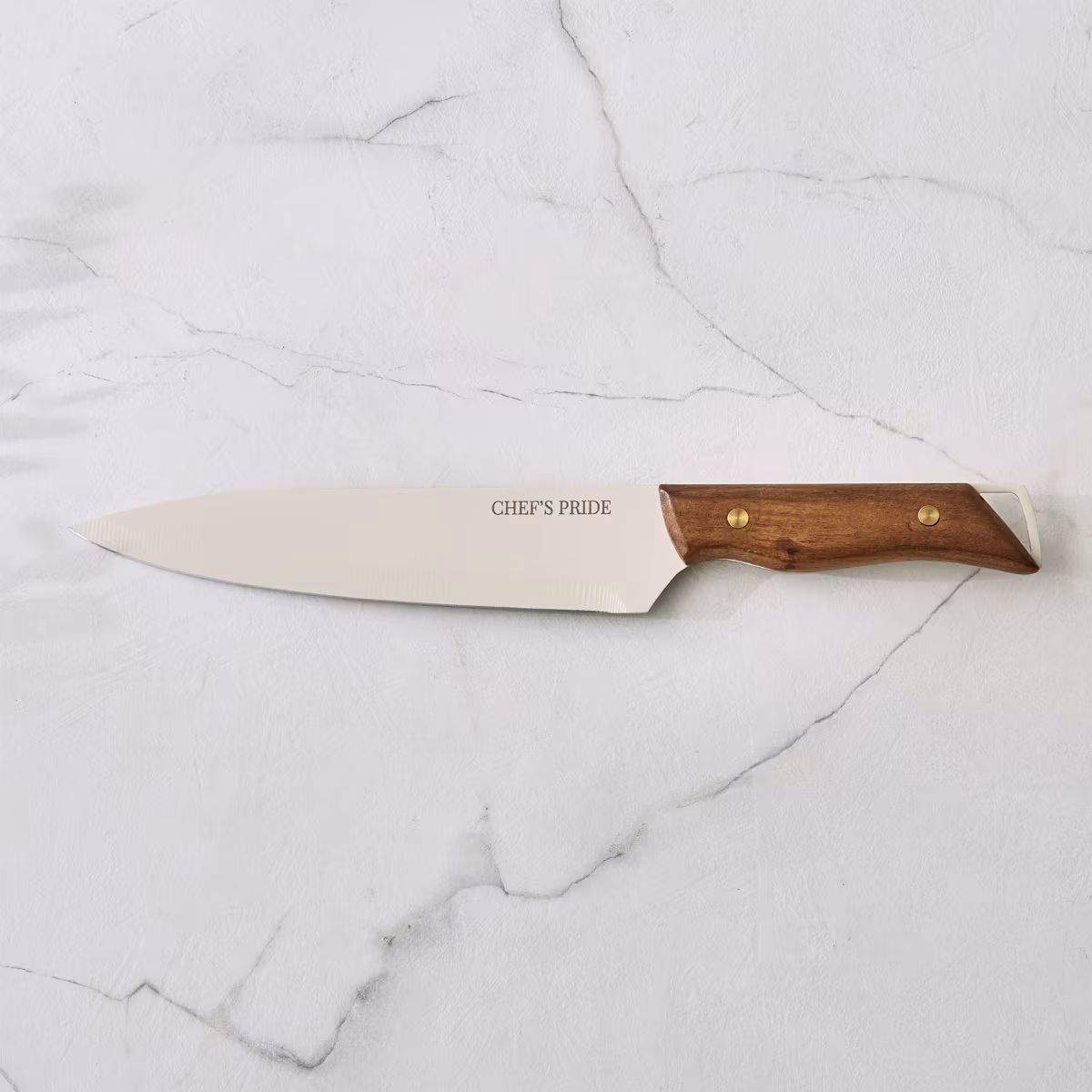 Chefs Pride Hampton Stainless Steel Chef Knife with Acacia Wood Handle in Brown