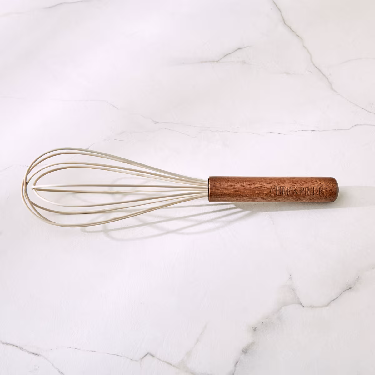 Chefs Pride Zeta Silicone Whisk with Acacia Wood Handle in Cream