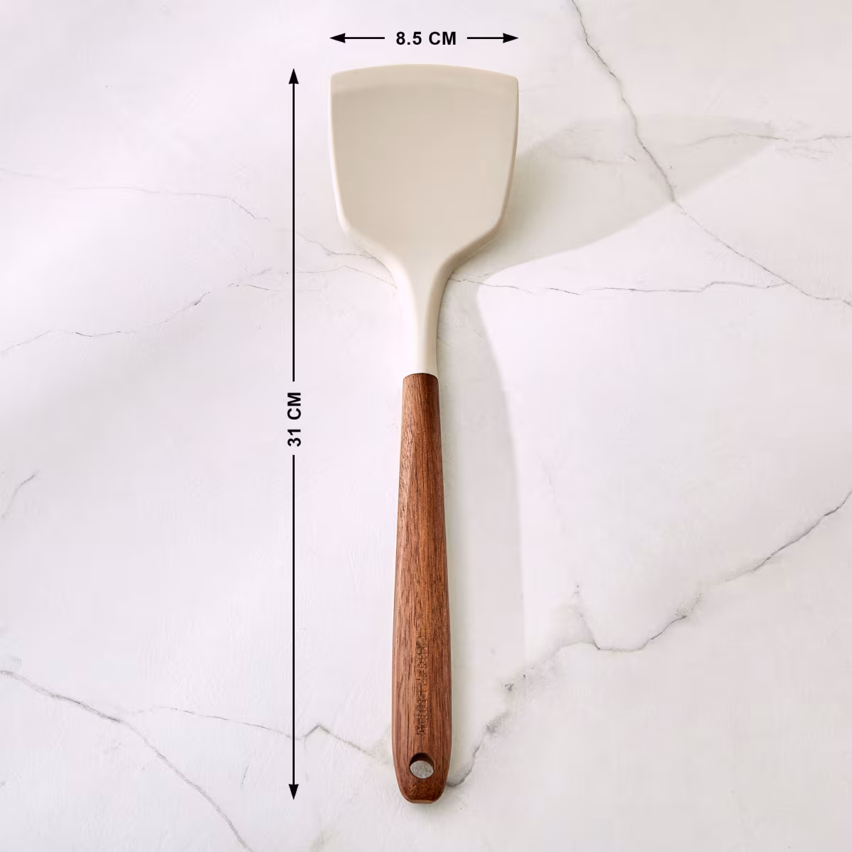 Chefs Pride Zeta Silicone Turner with Acacia Wood Handle in Cream