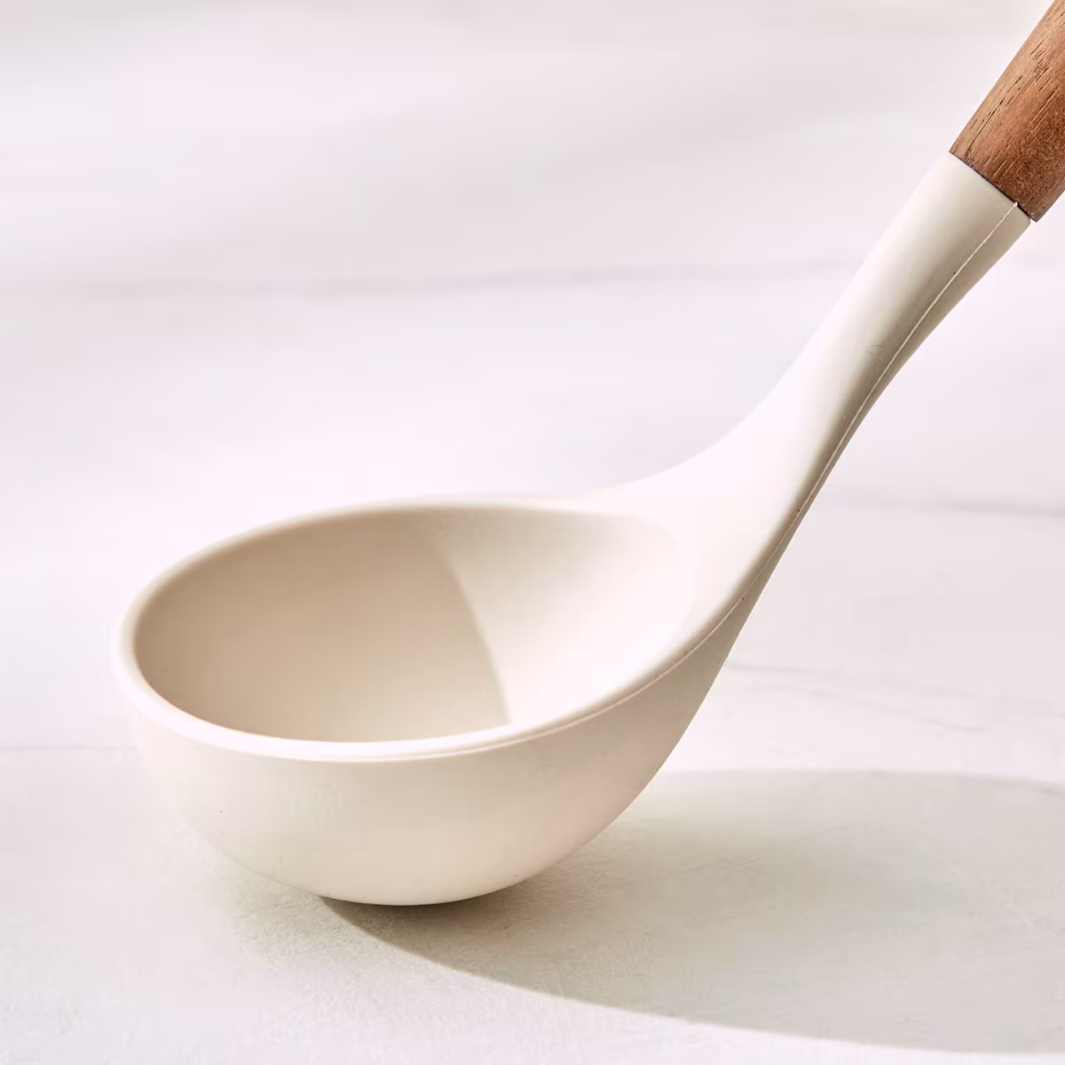 Chefs Pride Zeta Silicone Ladle with Wooden Handle in Cream