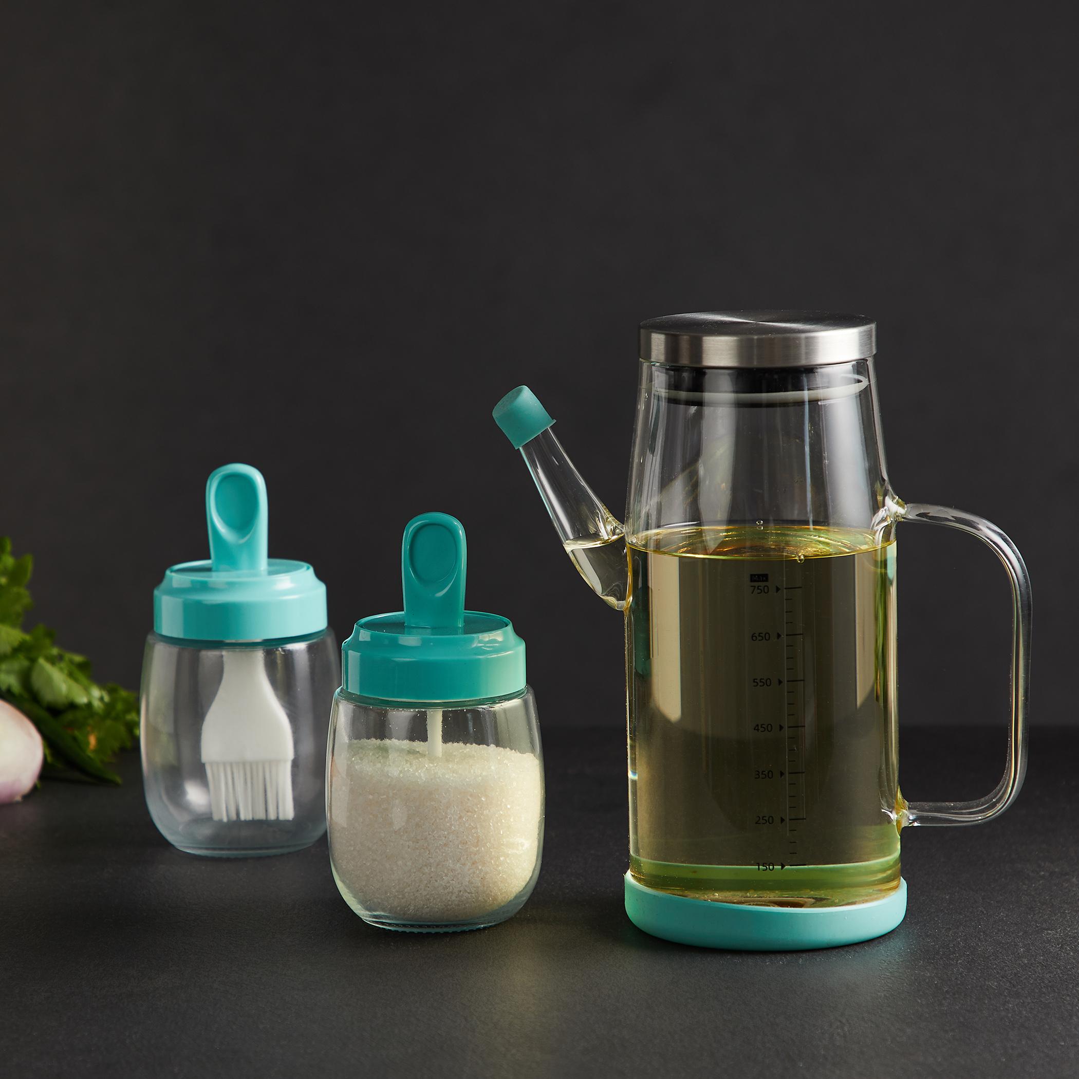 Pamolive Glass Condiment Jar with Spoon - 290ml in Blue
