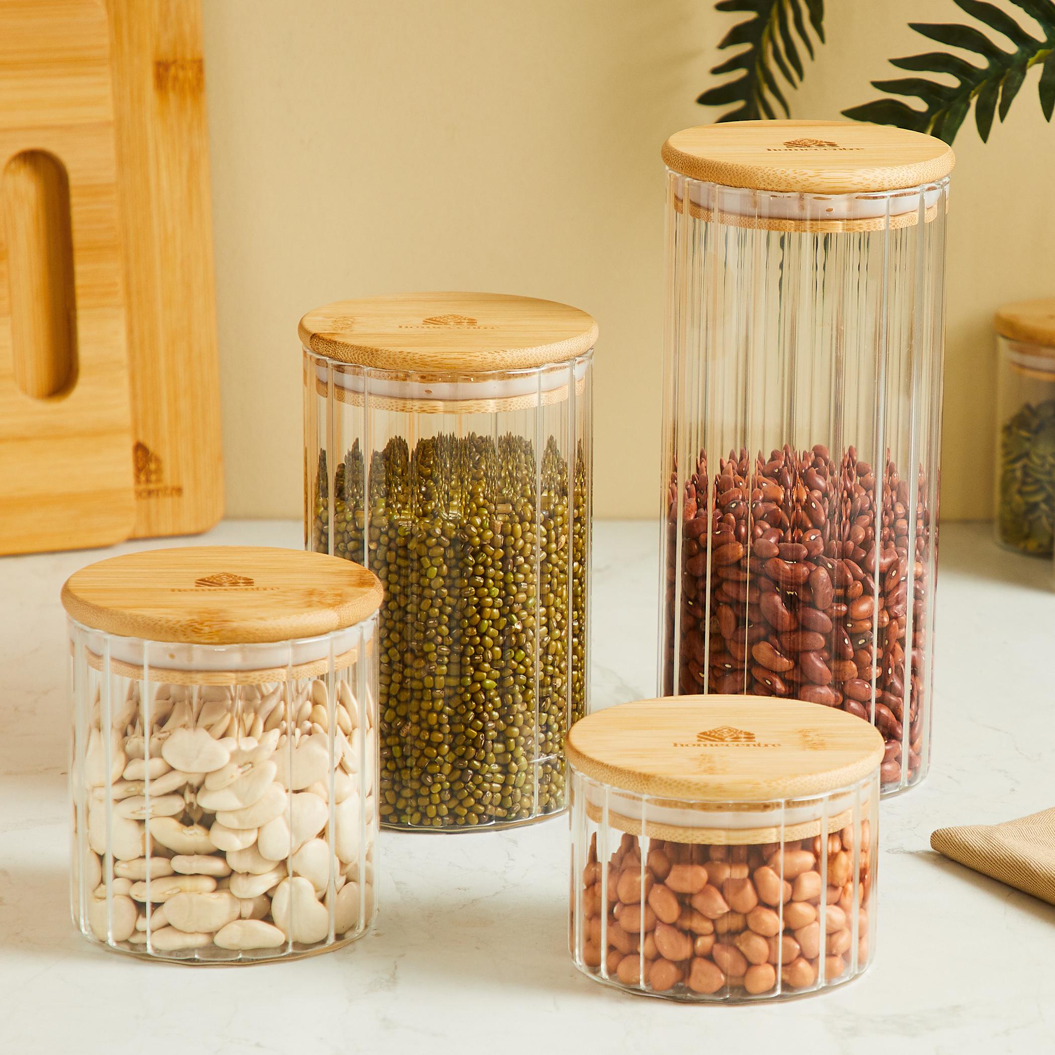 Spinel Storage Glass Canister with Bamboo Lid - 700ml in Transparent
