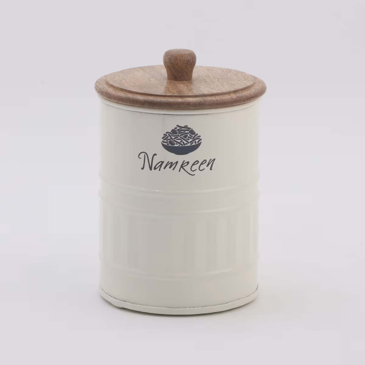 Mirage Iron Namkeen Canister with Mango Wood Lid in Cream
