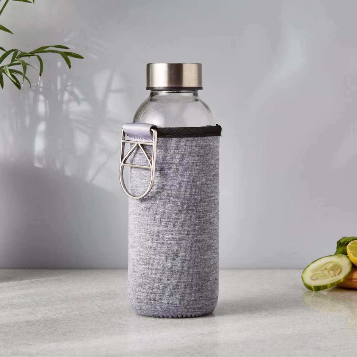 Pacific Favola Glass Water Bottle with Pouch - 400ml in Grey