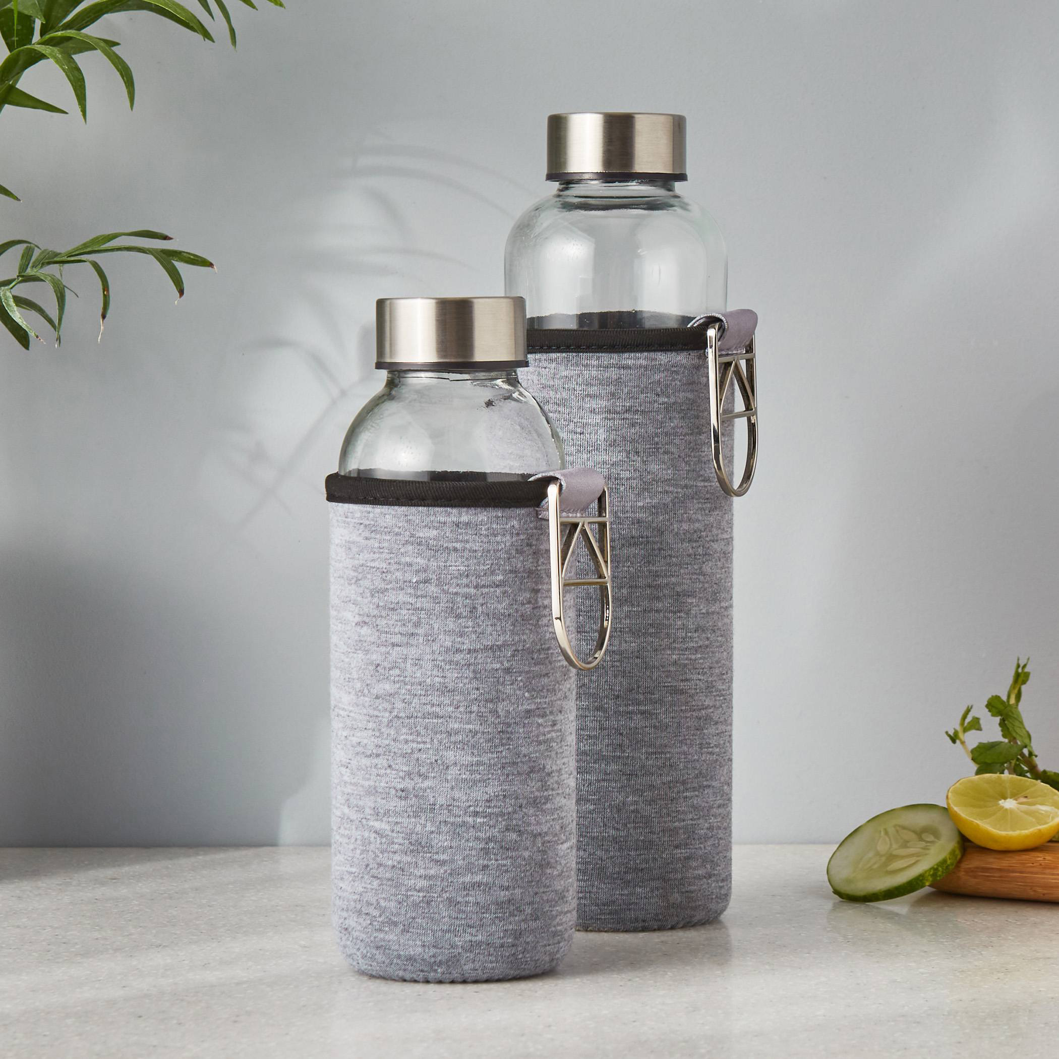 Pacific Favola Glass Water Bottle with Pouch - 400ml in Grey