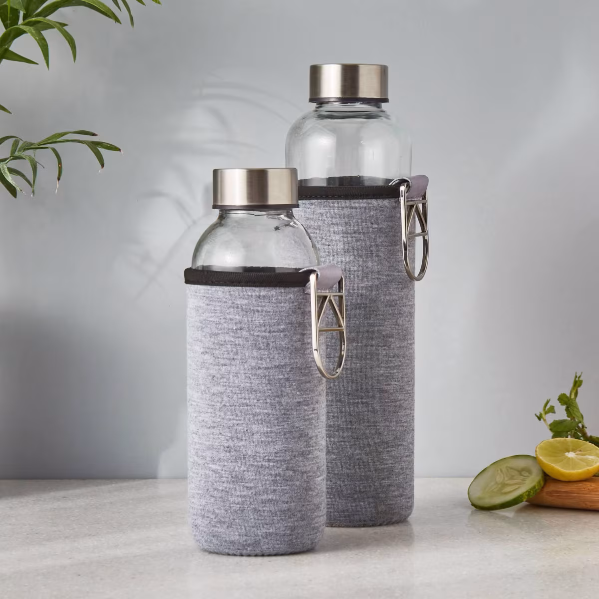 Pacific Favola Glass Water Bottle with Pouch - 600ml in Grey